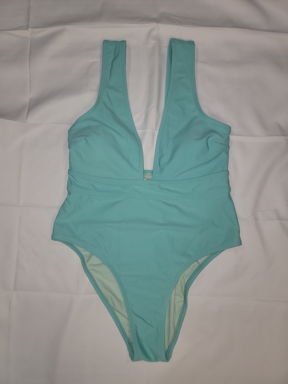 Cupshe Light Aqua Plunge One-Piece Swimsuit